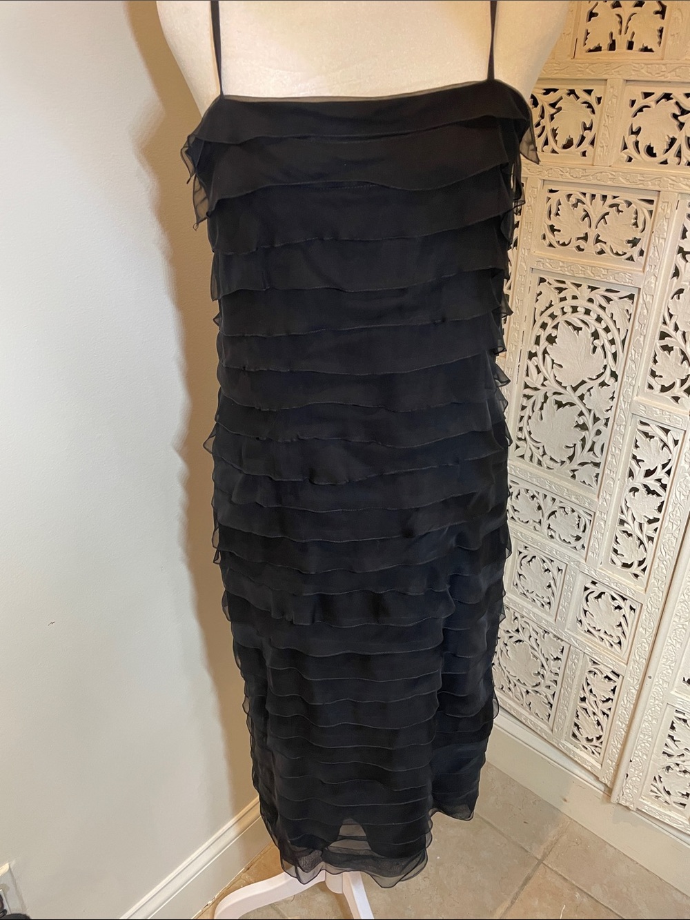 Vintage Karl Lagerfeld Black Tiered Ruffle Midi Slip Dress